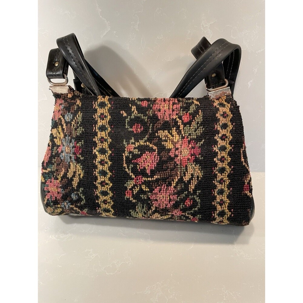 Vintage 60’s Floral Needlepoint Double Strap Tapestry Purse